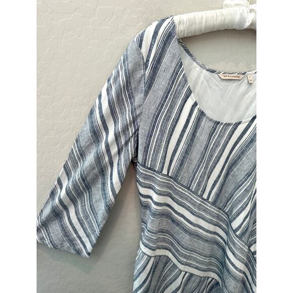 SOFT SURROUNDINGS Linen Blend Dress Blue White Striped Asymmetrical | Large - Picture 3 of 7